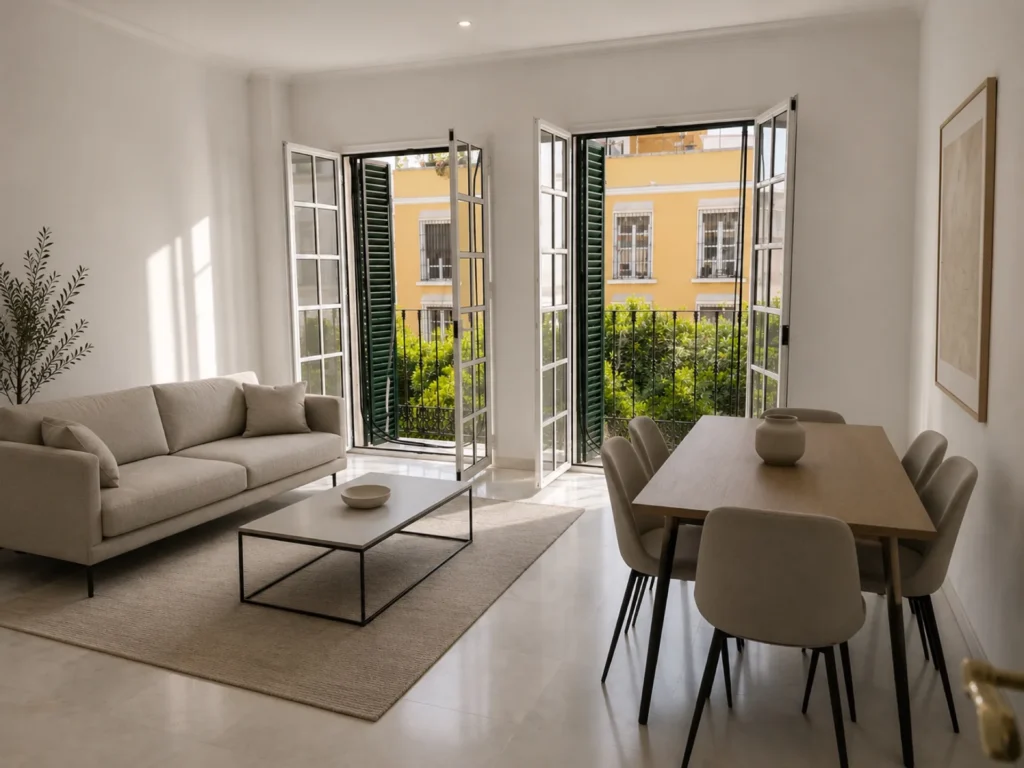 Dormitorio de un piso de tres dormitorios en Sevilla Imagen de recreación virtual.