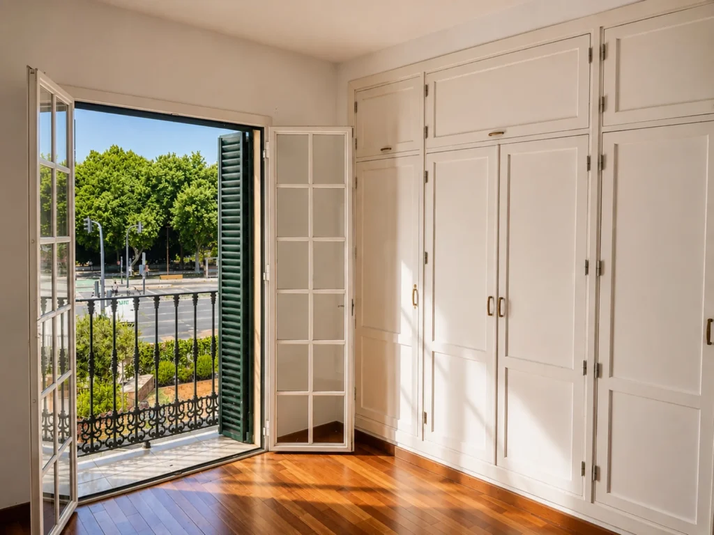 Dormitorio de un piso de tres dormitorios en Sevilla Imagen de recreación virtual.