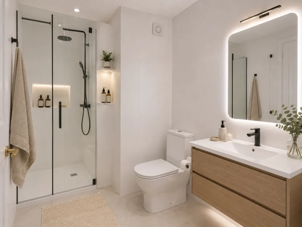 Baño completo con plato de ducha Imagen de recreación virtual: la vivienda se vende para reformar.