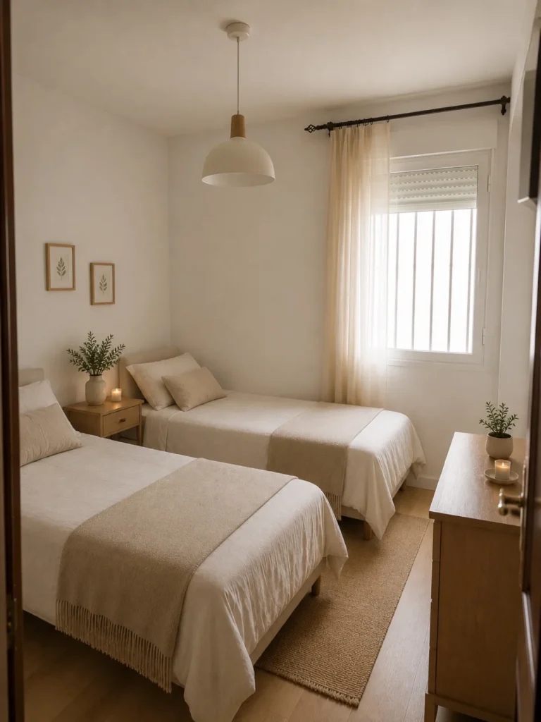 Dormitorio con dos camas individuales Imagen de recreación virtual: la vivienda se vende para reformar.